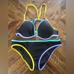 Victoria's Secret Black Bikini with Yellow, Aqua & Lavender Trim